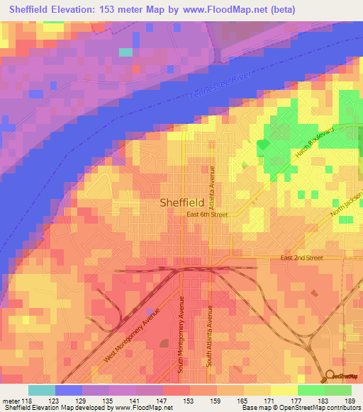 Sheffield,US Elevation Map