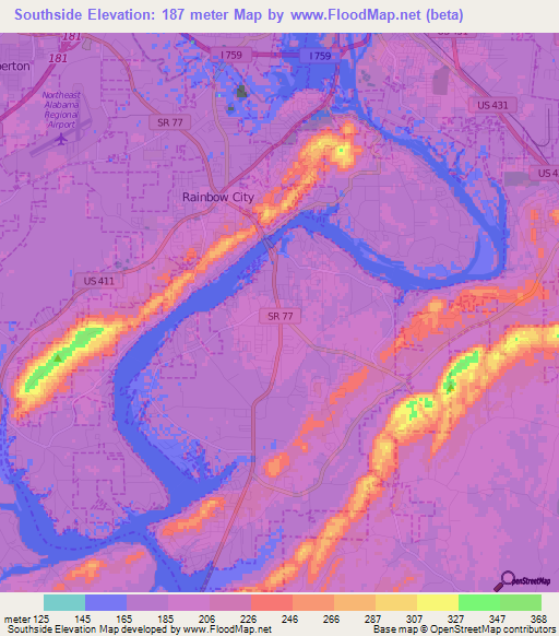 Southside,US Elevation Map