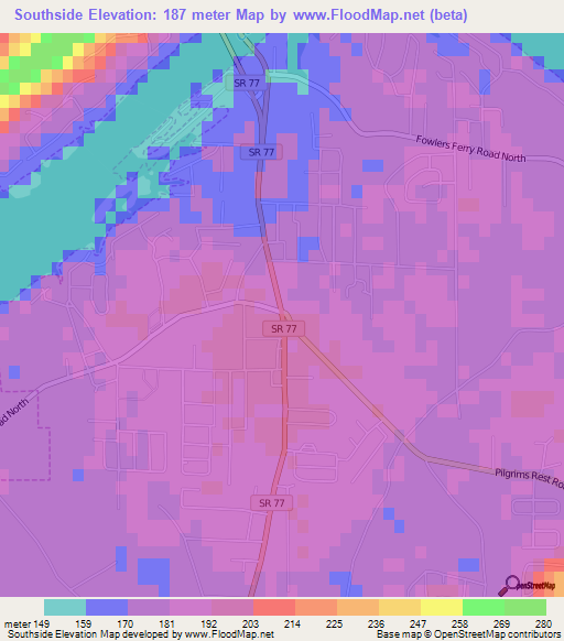 Southside,US Elevation Map