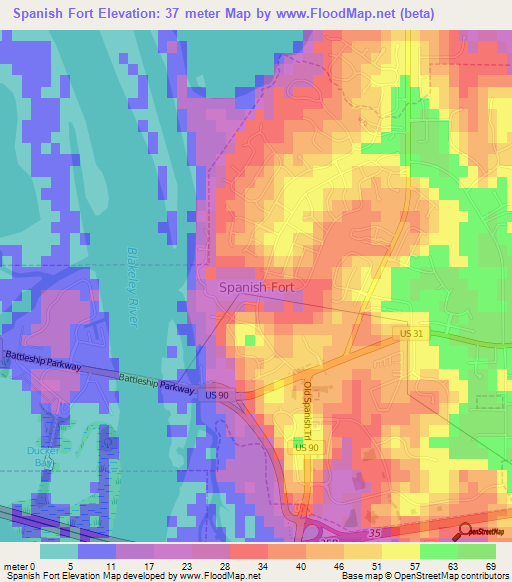 Spanish Fort,US Elevation Map