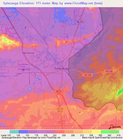 Sylacauga,US Elevation Map