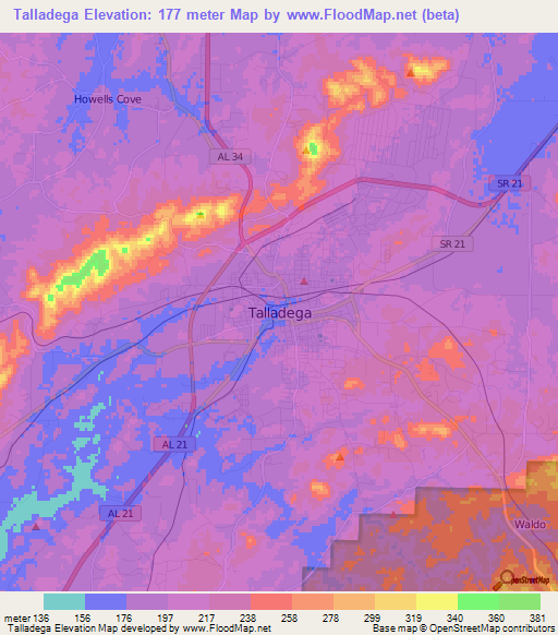 Talladega,US Elevation Map