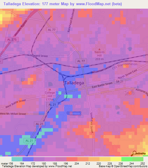 Talladega,US Elevation Map