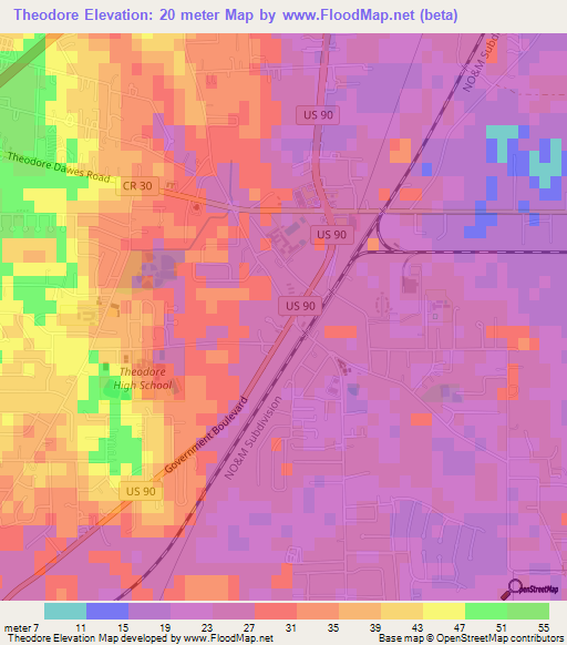 Theodore,US Elevation Map