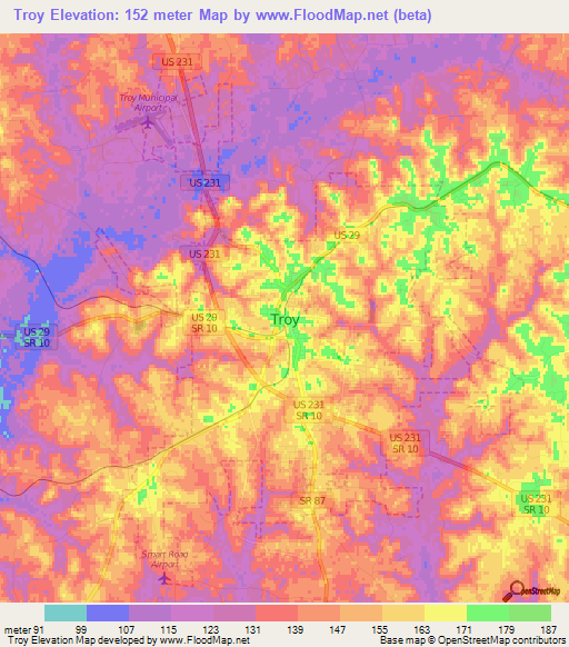 Troy,US Elevation Map