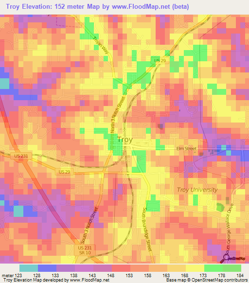 Troy,US Elevation Map