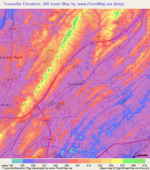 Trussville,US Elevation Map