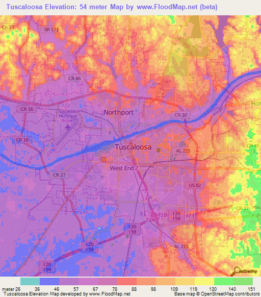 Tuscaloosa,US Elevation Map