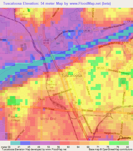 Tuscaloosa,US Elevation Map