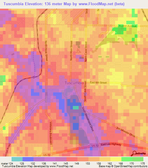 Tuscumbia,US Elevation Map