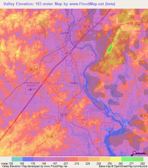 Valley,US Elevation Map