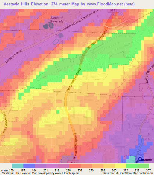 Vestavia Hills,US Elevation Map