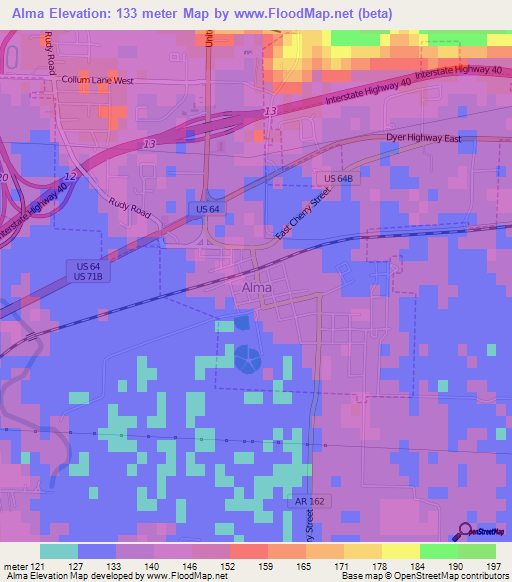 Alma,US Elevation Map