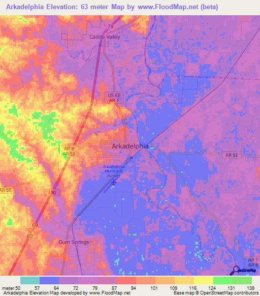 Arkadelphia,US Elevation Map