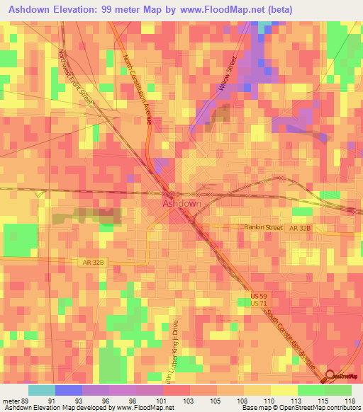 Ashdown,US Elevation Map