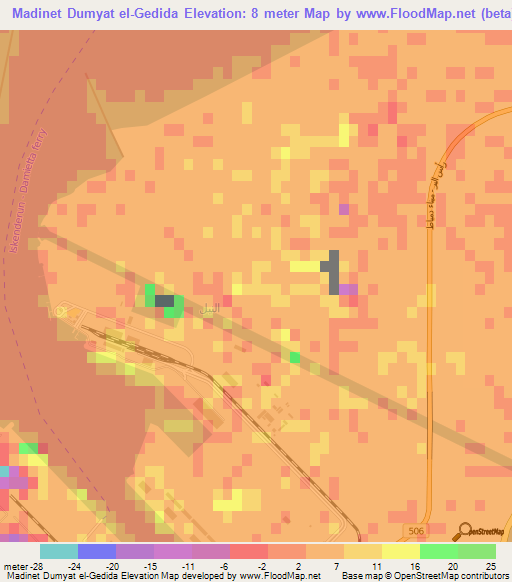 Madinet Dumyat el-Gedida,Egypt Elevation Map