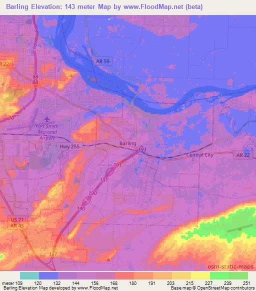 Barling,US Elevation Map