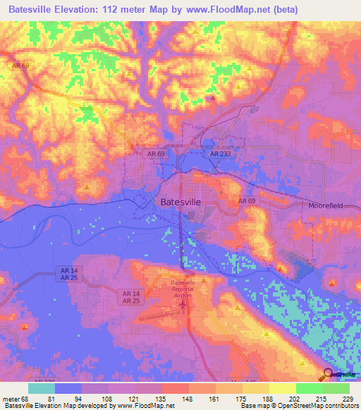 Batesville,US Elevation Map