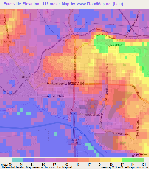 Batesville,US Elevation Map