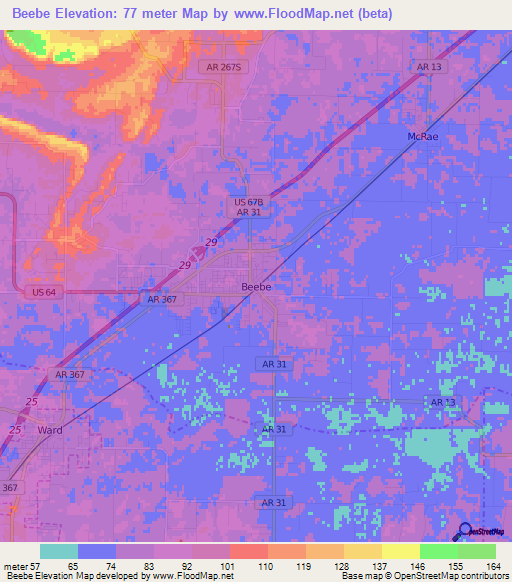 Beebe,US Elevation Map