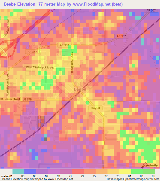 Beebe,US Elevation Map