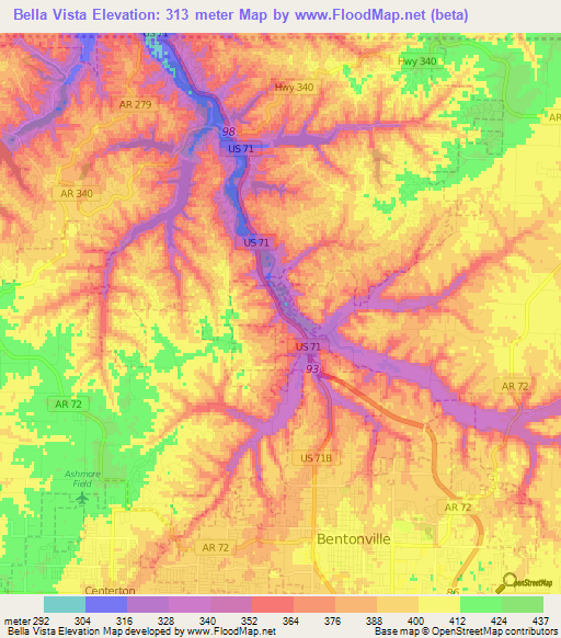 Bella Vista,US Elevation Map