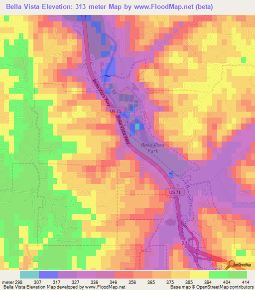 Bella Vista,US Elevation Map