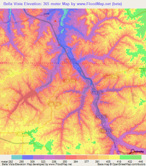 Bella Vista,US Elevation Map