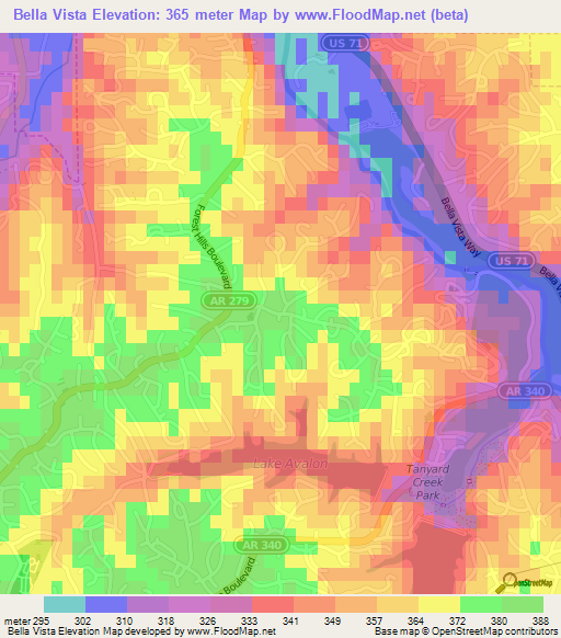 Bella Vista,US Elevation Map