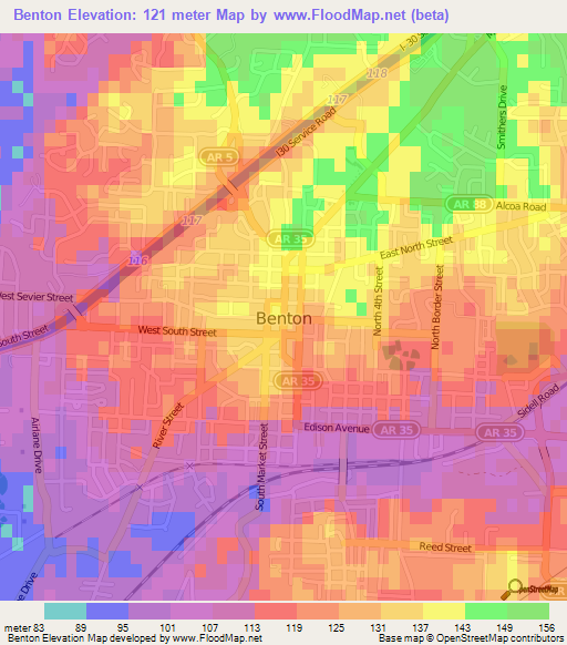 Benton,US Elevation Map