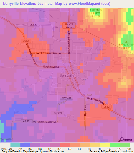 Berryville,US Elevation Map