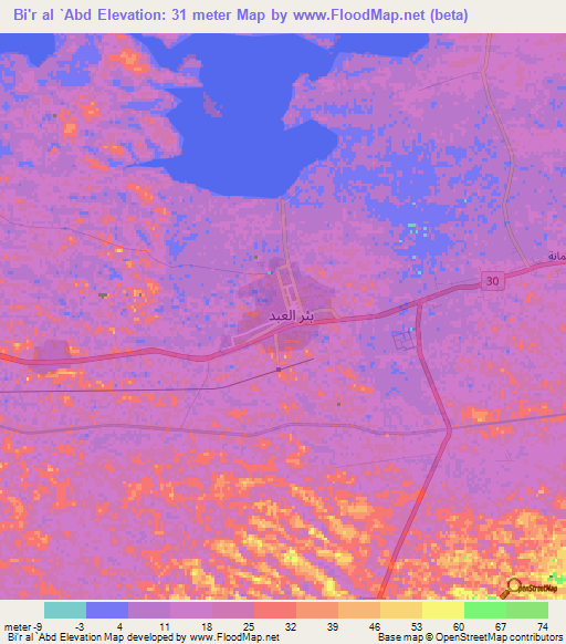 Bi'r al `Abd,Egypt Elevation Map