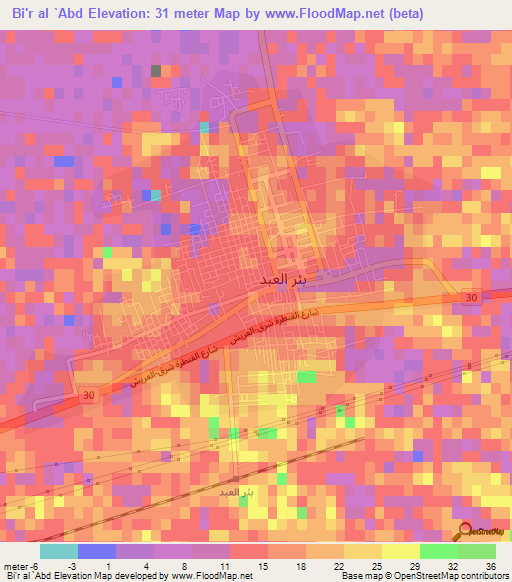 Bi'r al `Abd,Egypt Elevation Map