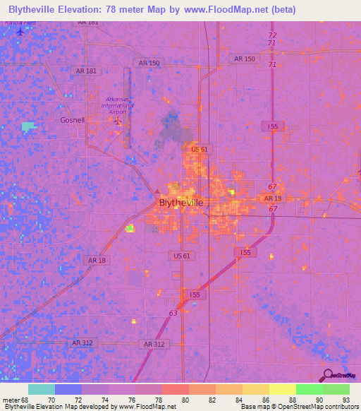 Blytheville,US Elevation Map