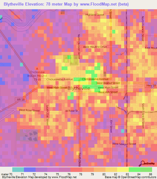 Blytheville,US Elevation Map