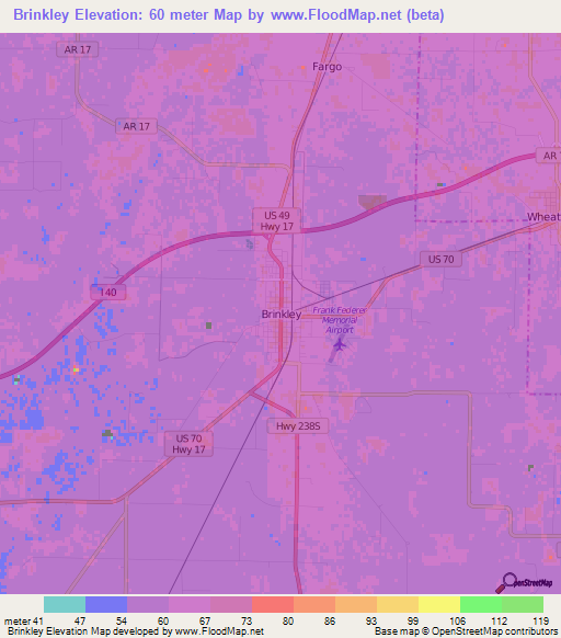 Brinkley,US Elevation Map