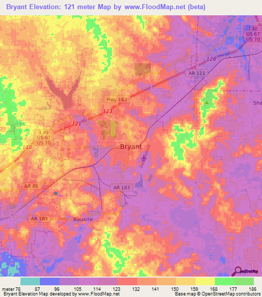 Bryant,US Elevation Map