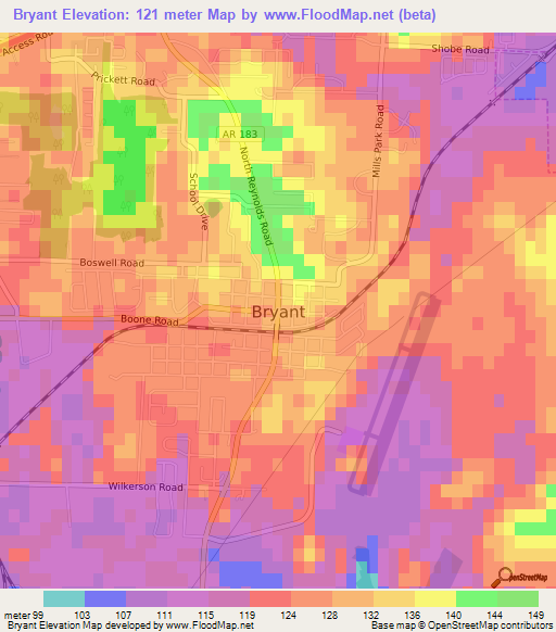 Bryant,US Elevation Map