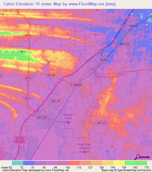 Cabot,US Elevation Map