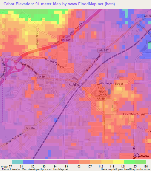 Cabot,US Elevation Map