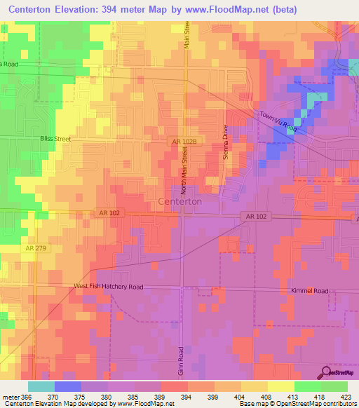 Centerton,US Elevation Map