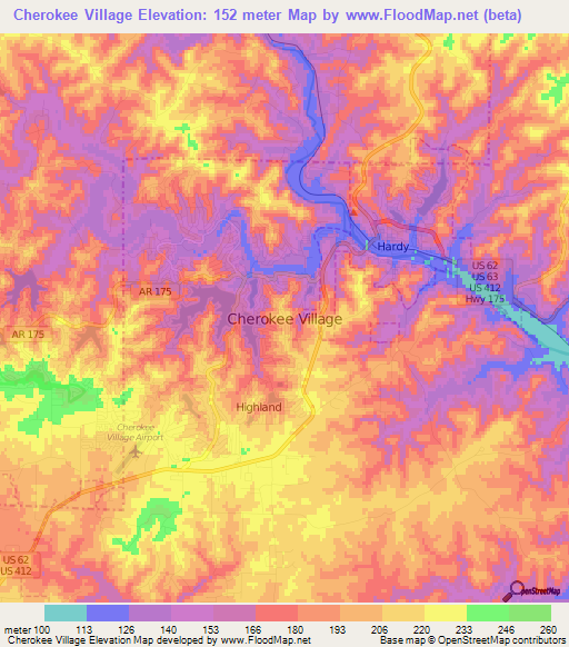 Cherokee Village,US Elevation Map