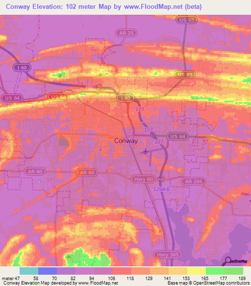 Conway,US Elevation Map