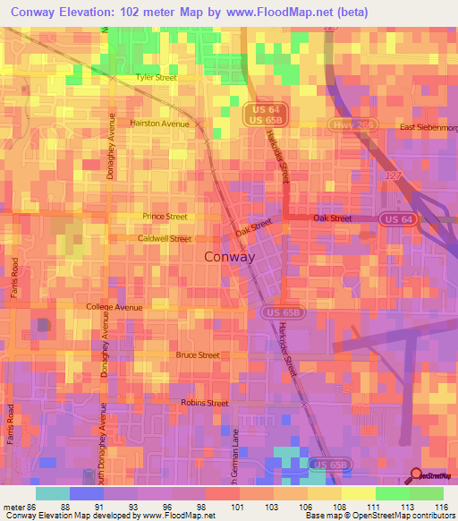 Conway,US Elevation Map