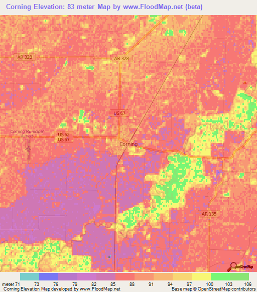 Corning,US Elevation Map