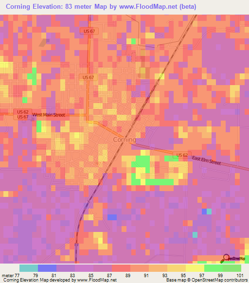 Corning,US Elevation Map