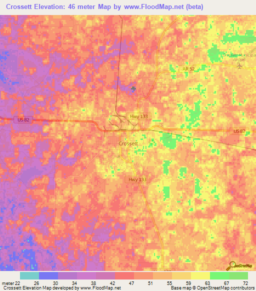 Crossett,US Elevation Map