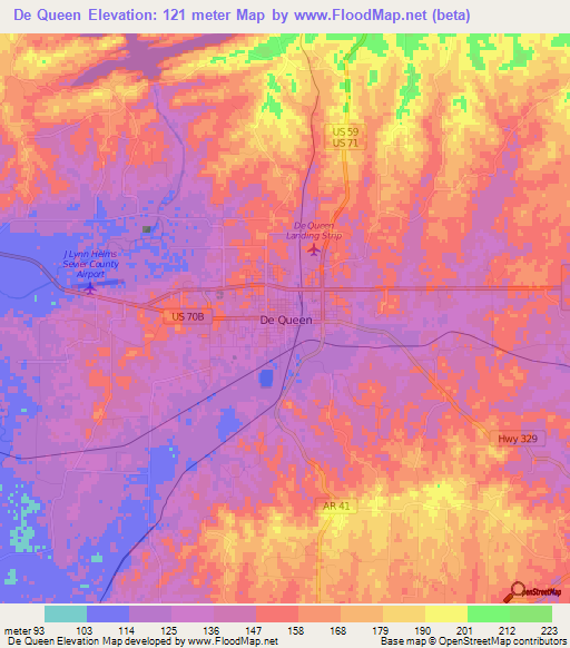 De Queen,US Elevation Map