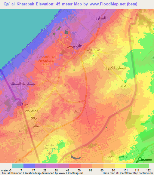 Qa` al Kharabah,Palestinian Territory Elevation Map