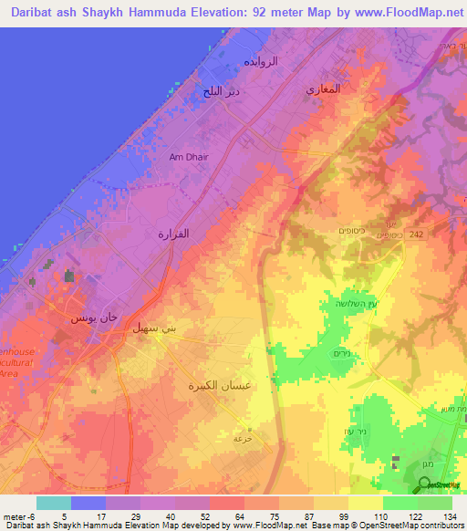 Daribat ash Shaykh Hammuda,Palestinian Territory Elevation Map